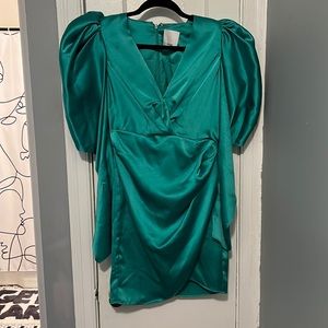 Acler light teal puff shoulder mini dress